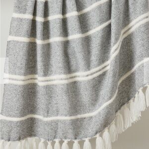 West Elm coastal Gray and White Striped Blanket 50X60